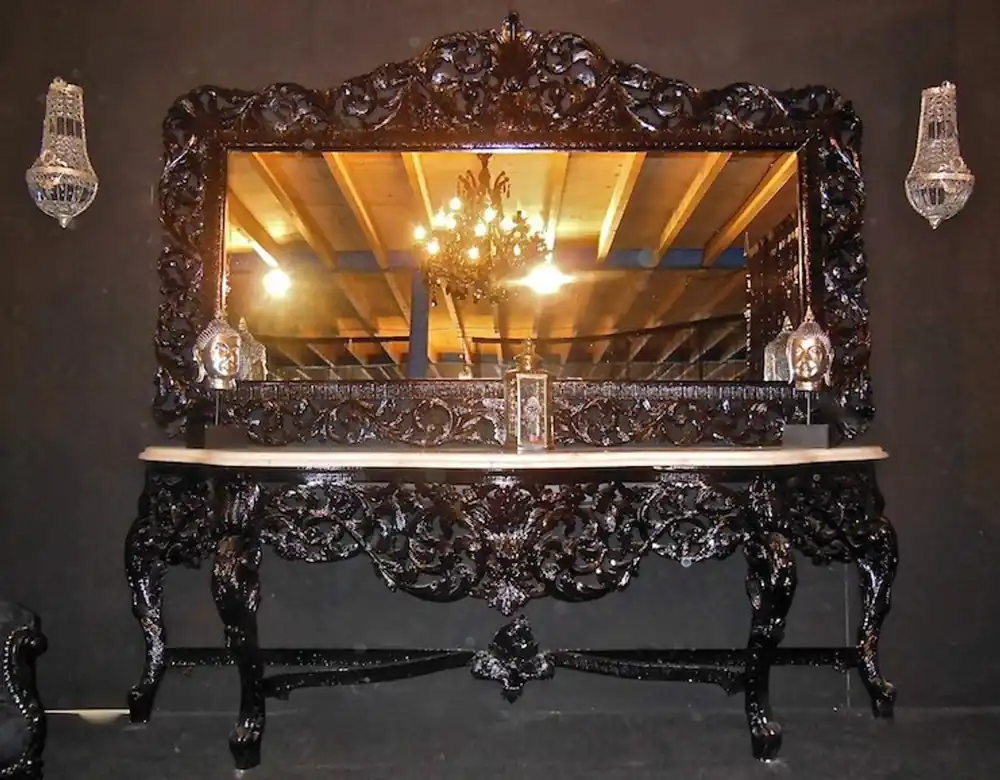Huge Casa Padrino baroque mirror console black with white marble top - luxury living room furniture console Huge Casa Padrino baroque mirror console Gold with black marble top - luxury living room furniture console Sppiegel Geprüft
