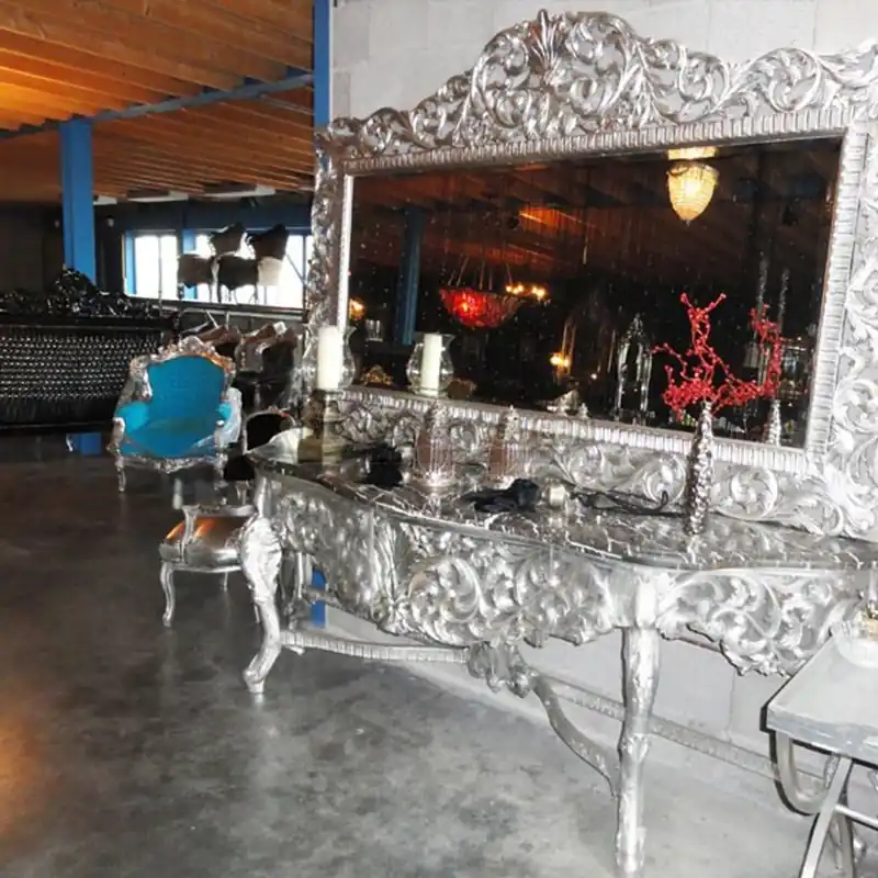 Sonderaktion Huge Casa Padrino baroque mirror console Silver with black marble top - luxury living room furniture console Huge Casa Padrino baroque mirror console Gold with black marble top - luxury living room furniture console Sppiegel