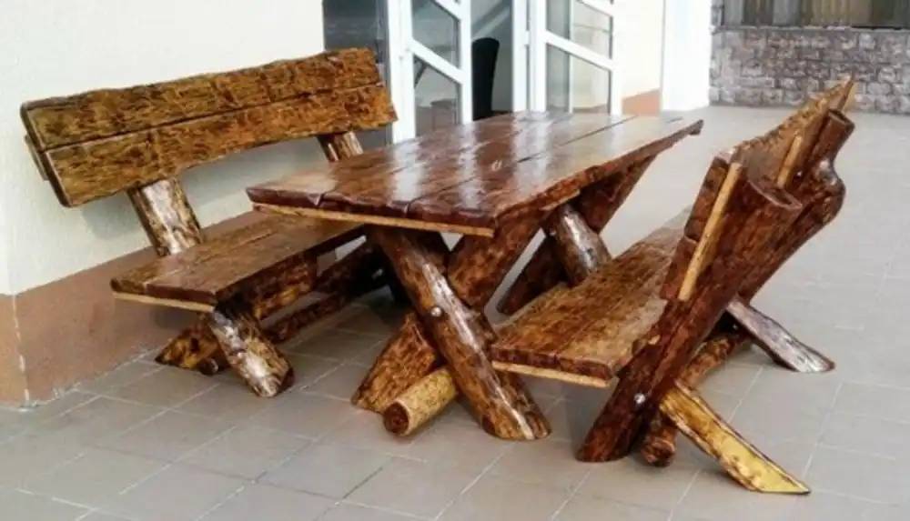Direkt Vom Hersteller Casa Padrino garden furniture set Rustic table + 2 garden benches - oak solid wood - real wood furniture Solid