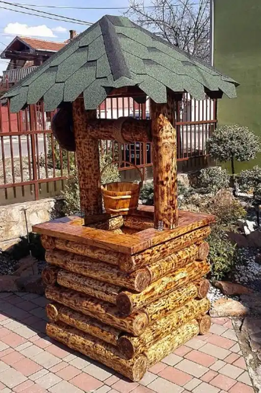 Casa Padrino garden fountains Rustic with bailer Mod G2 - oak solid wood - garden fountains real wood solid Angebot