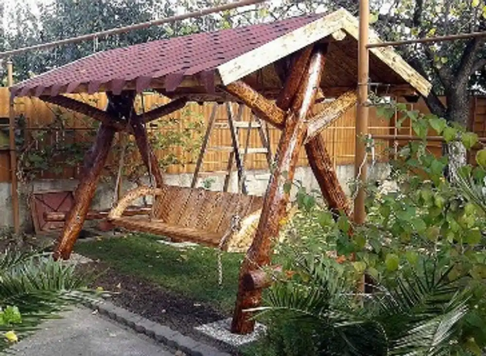Nur Heute Casa Padrino Garden swings Rustic roofed porch swing Mod S1 - oak solid wood - real wood solid