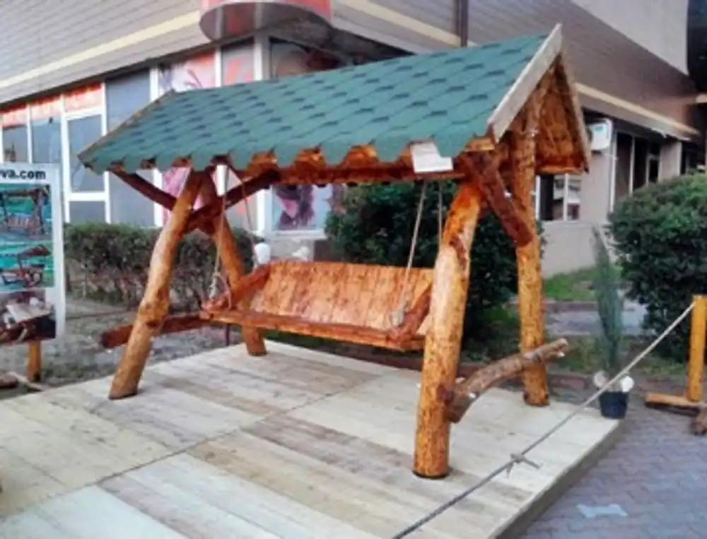 Casa Padrino Garden swings Rustic roofed porch swing Mod S2 - oak solid wood - real wood solid Neue Ware