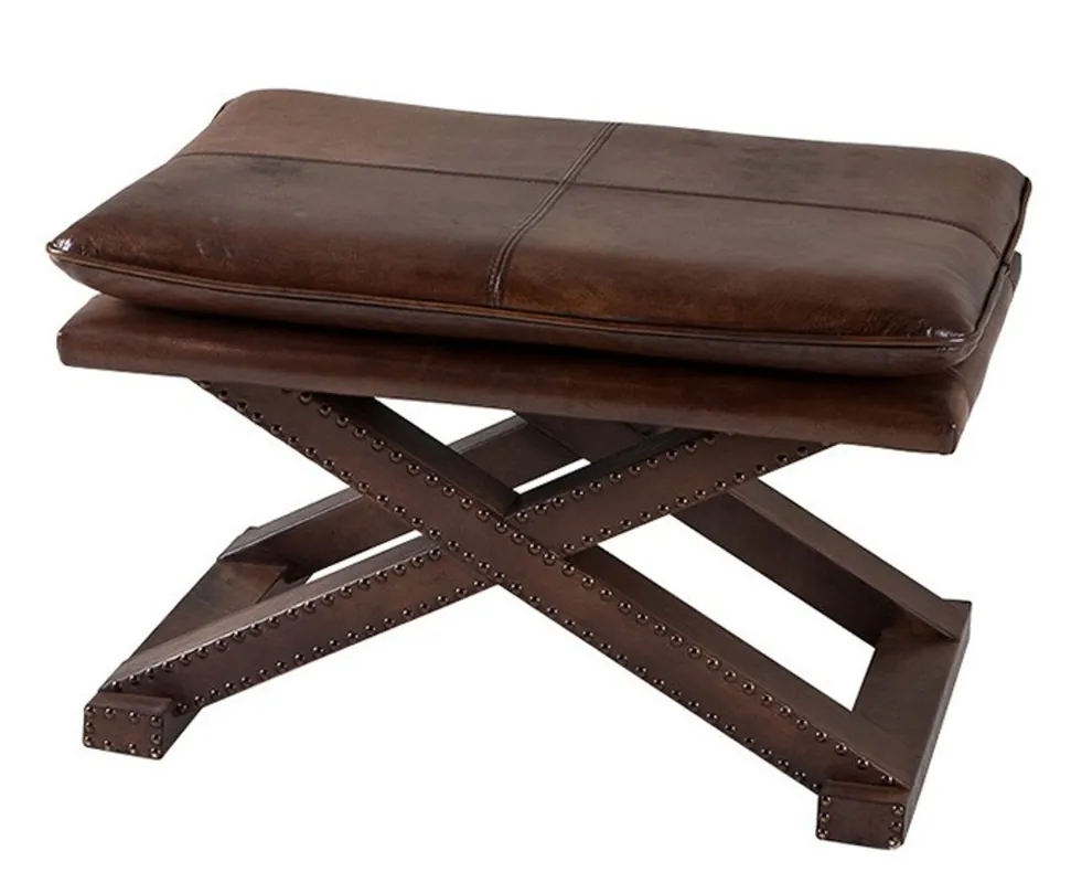 Preisknaller Casa Padrino luxury real leather stools Dark brown with rivets - Leather Furniture