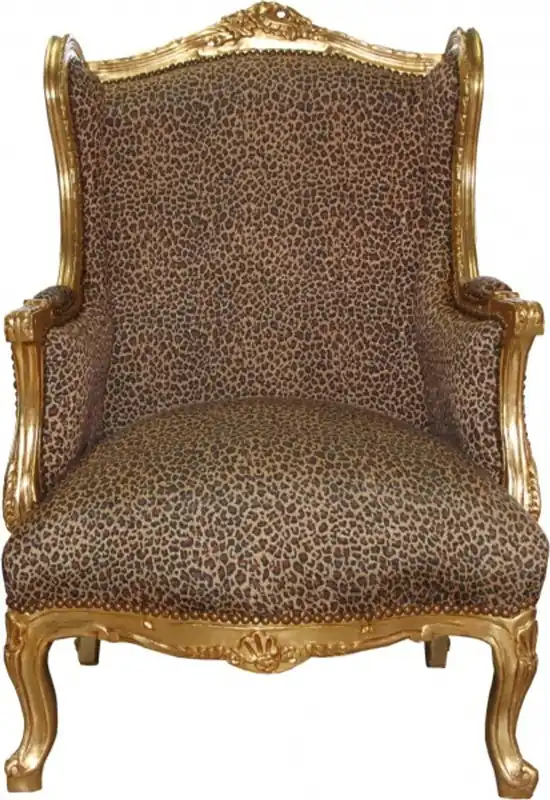 Letzte Chance Casa Padrino Baroque Lounge throne Leopard / Gold Mod2 - wingchair - wing chair Tron chair