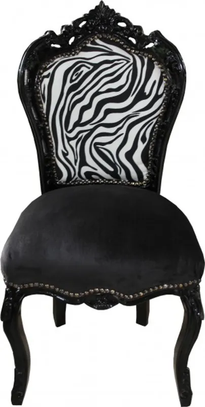 Solange Der Vorrat Reicht Casa Padrino Baroque Dinner Chair without armrests black / Zebra / Black - antique furniture Zebra