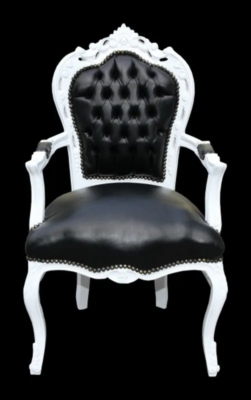 Casa Padrino Baroque Dinner Chair Black / Gold with armrest leather look Versand Am Gleichen Tag