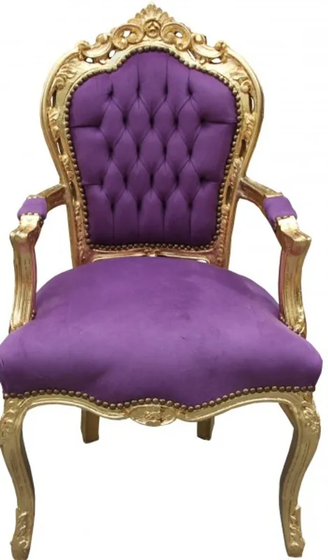 Mega-Angebot Casa Padrino baroque dining chair with armrests Purple / Gold