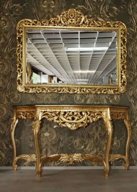 Huge Casa Padrino baroque mirror console gold with green marble top - luxury living room furniture console with mirror Kracherpreis