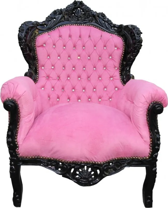 Zertifiziert Casa Padrino Baroque Armchair "King" Pink/Black with Bling Bling Rhinestones