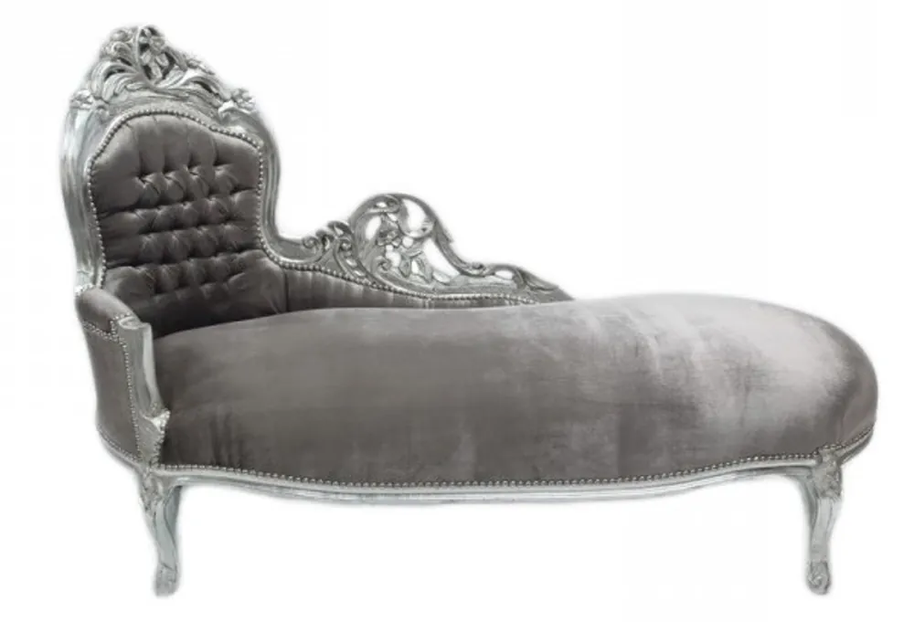 Solange Der Vorrat Reicht Casa Padrino baroque chaise longue "King" Grey / Silver Mod2 - Recamiere sun lounge