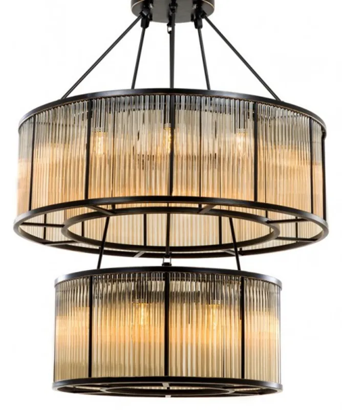 Echt Casa Padrino luxury hanging lamp Gunmetal Finish / Glass - Art Deco Restaurant - Hotel Lamp Light