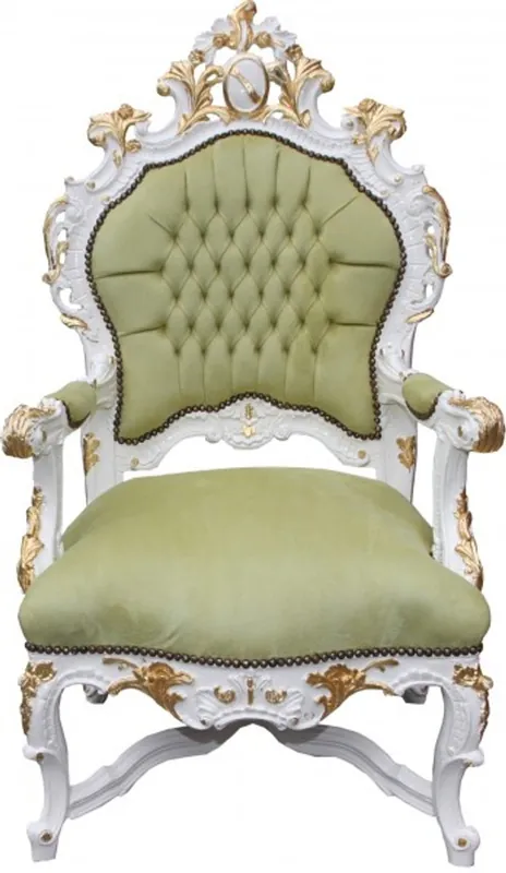 Casa Padrino Baroque luxury throne Green / White / Gold - unique - Baroque furniture throne King armchair - Limited Edition Mega-Angebot