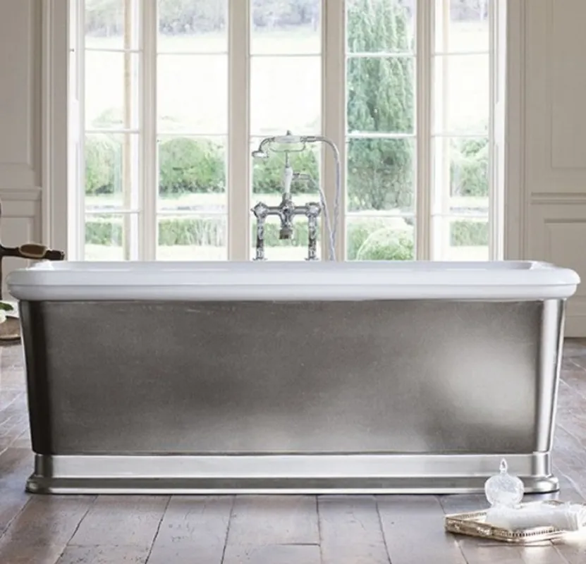 Direktkauf Casa Padrino bathtub freestanding rectangular 1800mm Blon Silver - Freestanding Retro Antique Bathtub