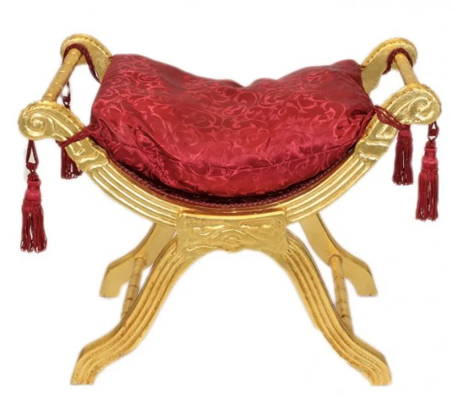 Casa Padrino Baroque Stool - Stool Bordeaux Cross Pattern / Gold - Antique Furniture Top-Preis