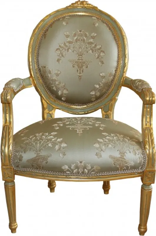 Sonderangebot Casa Padrino Baroque Medallion Salon chair Green Pattern / Gold Model Versailles - Antique style furniture