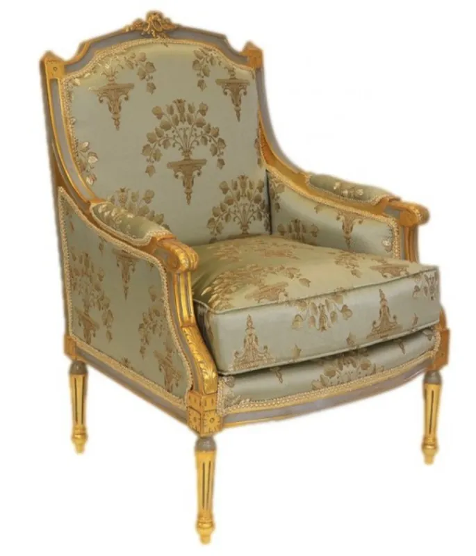 Knallerangebot Casa Padrino Baroque Lounge throne Empire jade green pattern / gold - wingchair - wing chair Tron chair