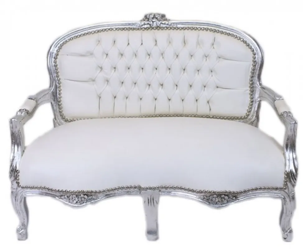 Casa Padrino Baroque Kider seat white leather look / silver antique style lounge Kracherpreis