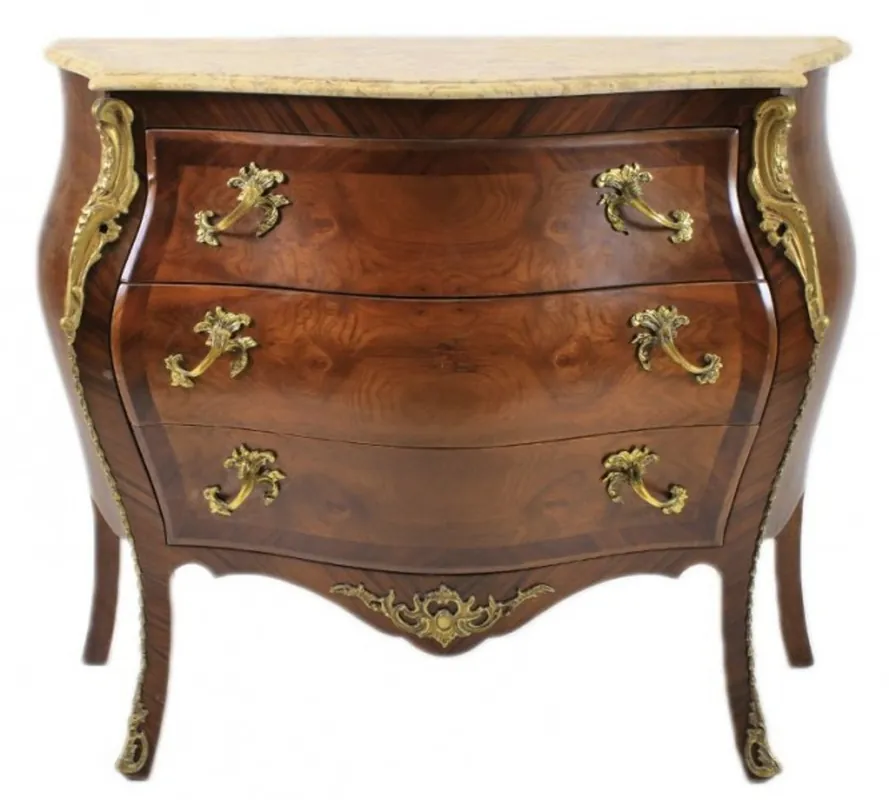 Heißes Angebot French Baroque chest brown with a cream marble top 3 drawers of Casa Padrino