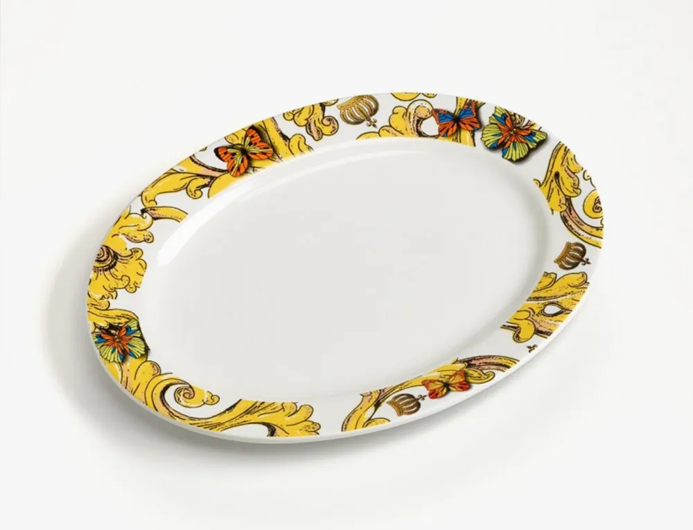 Billig Harald Glööckler Porzellan Platte oval 26,5 x 19,5 cm + Luxus Bleistift von Casa Padrino - Barock Dekoration