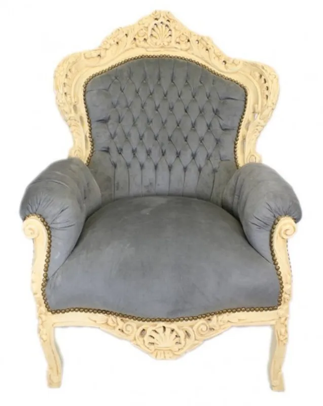 Casa Padrino Baroque Armchair "King" Grey / antique style cream - Furniture Top-Angebot