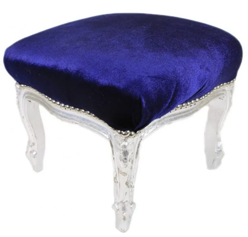 Casa Padrino Baroque footstool Royal Blue / Silver - Antique furniture - Stool Günstig