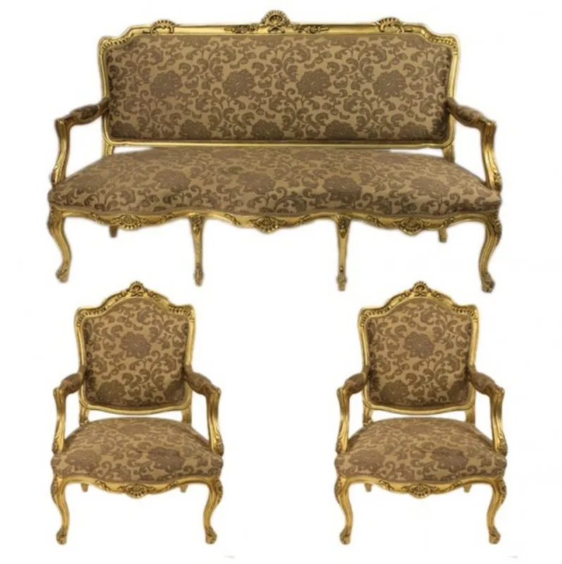 Casa Padrino Baroque Living Set Strasbourg Gold Pattern / antique style gold - sofa + 2 armchairs Highlight