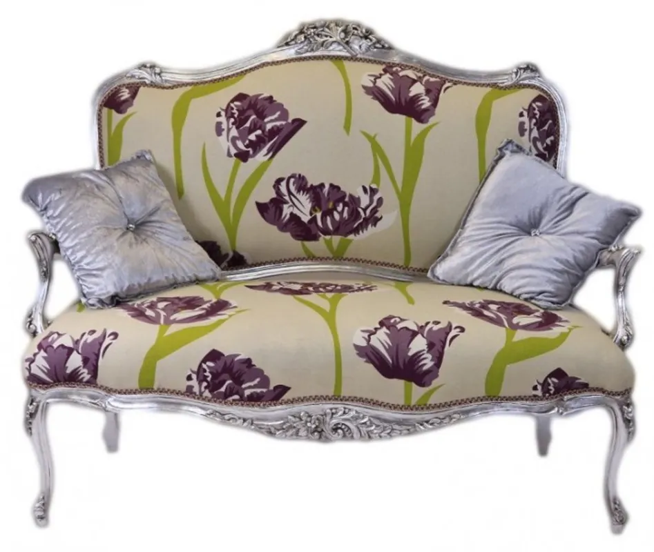 Neu Im Sortiment Casa Padrino baroque cream flower pattern / silver - Italian style - baroque furniture
