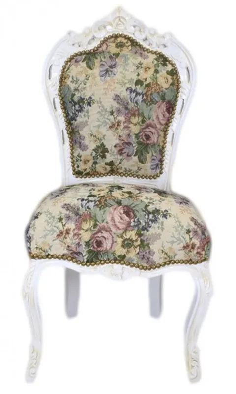 Casa Padrino Baroque Dinner Chair Flower Pattern / antique white - antique style Sofort Bestellen