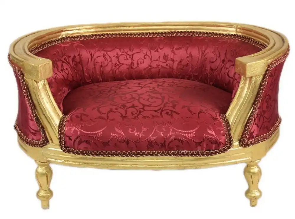 Letzte Chance Casa Padrino Baroque Dogs & Cats Sofa Bordeaux Pattern / Gold - Dogs chair seat dog bed cat bed dog cat furniture
