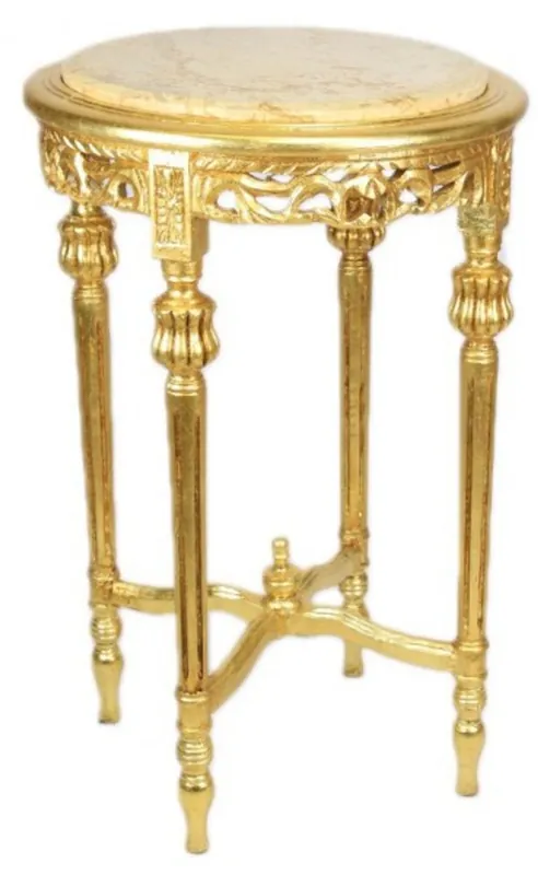 Casa Padrino Baroque table with a cream marble top Round Gold 70 x 45 cm antique style Heißes Angebot
