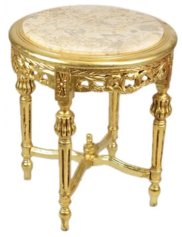 Casa Padrino Baroque table with a cream marble top Round Gold 50 x 45 cm antique style Letzte Chance