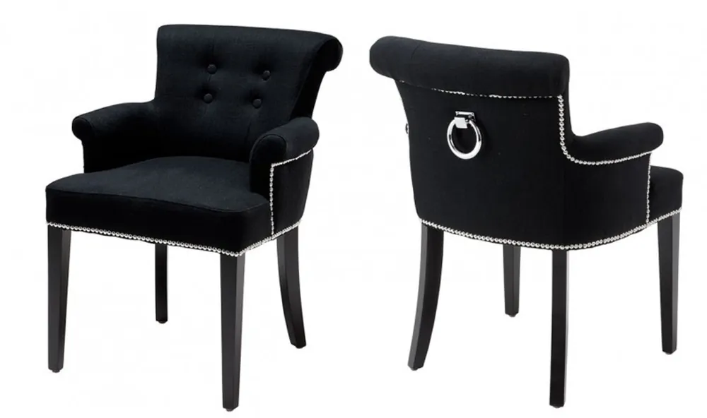 Billig Casa Padrino luxury dining chair with armrests black Los Angeles from the luxury collection of Casa Padrino - Furniture Restaurant Barock Hotel