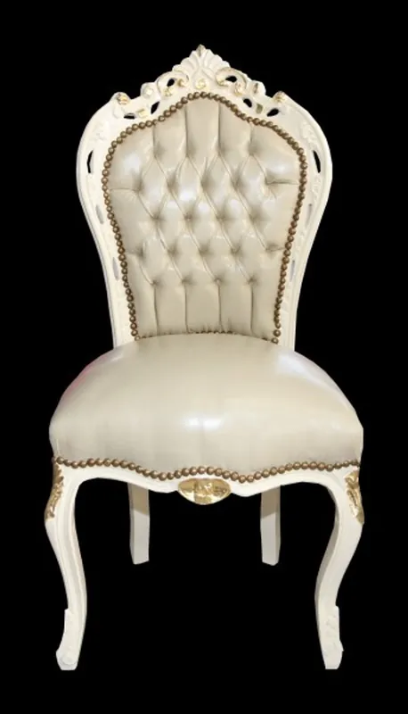 Sonderangebot Casa Padrino Baroque Dinner Chair Creme / gold leather look Mod1 - furniture antique style - Limited Edition