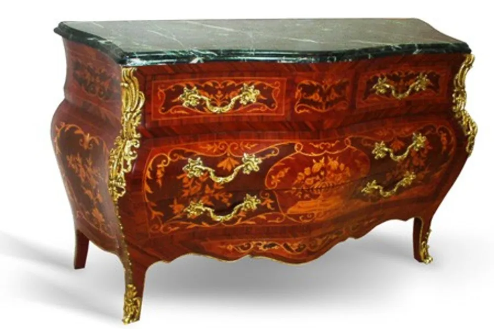 Markenware Casa Padrino Baroque chest marble topped mahogany brown with golden metal applications 155 cm - Hotel Collection