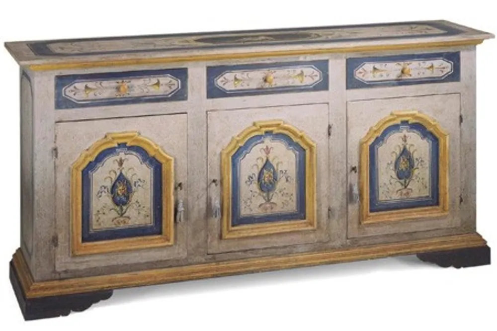 Highlight Casa Padrino Vintage look Baroque sideboard / dresser white / blue / yellow handpainted 205 cm - Hotel Collection
