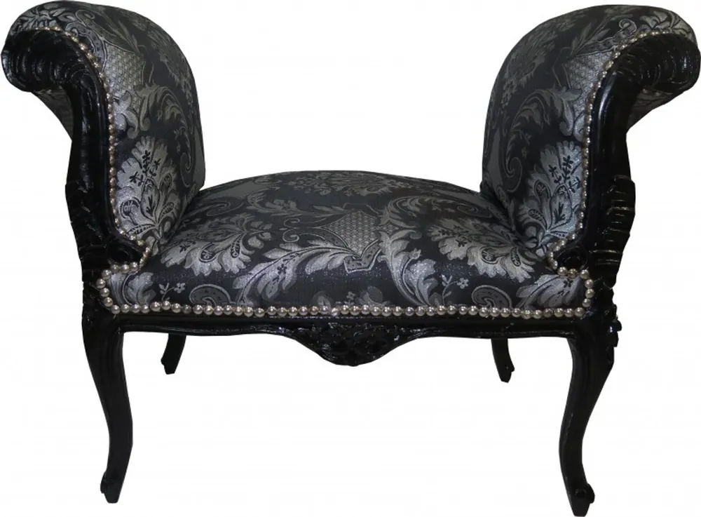 Sonderaktion Casa Padrino Baroque stool Stool Silver Pattern / Black - Bench