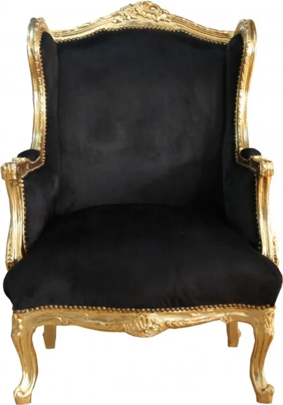 Schneller Versand Casa Padrino Baroque Lounge throne Black / Gold Mod 2 - armchair - armchair Tron chair