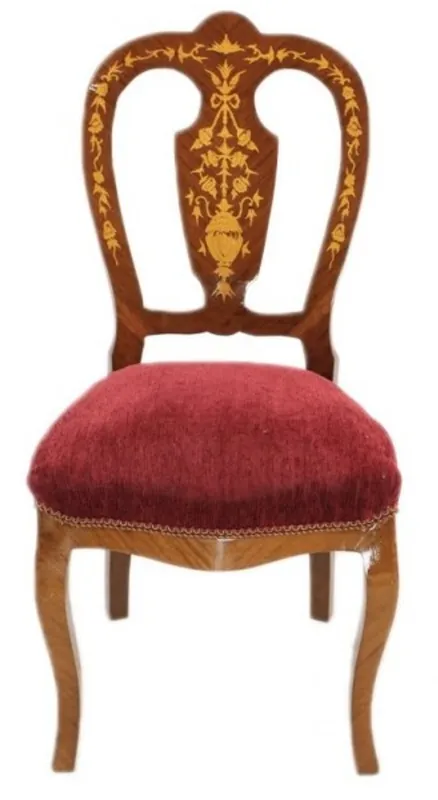 Casa Padrino Baroque luxury dining chair Bordeaux / mahogany inlays - antique style - Furniture Saisonangebot