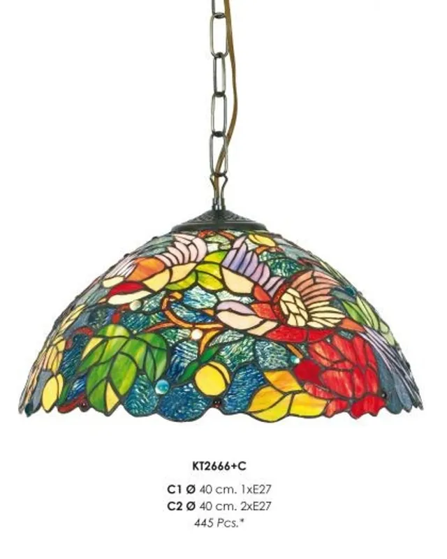 Casa Padrino Tiffany Hanging Lamp 40 cm Yellow / Green / Red Mod2 - Glass mosaic ceiling lamp fixture baroque restaurant lighting Highlight