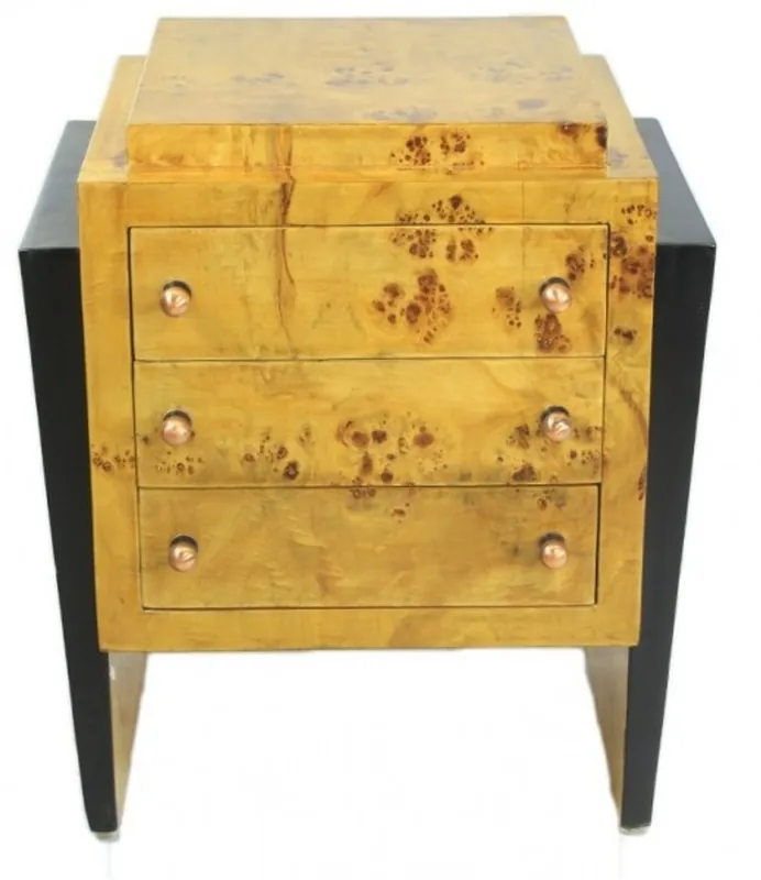 Casa Padrino Art Deco chest of drawers bird's eye maple / black - Handmade solid wood bedside table - Art Deco furniture Bestpreis