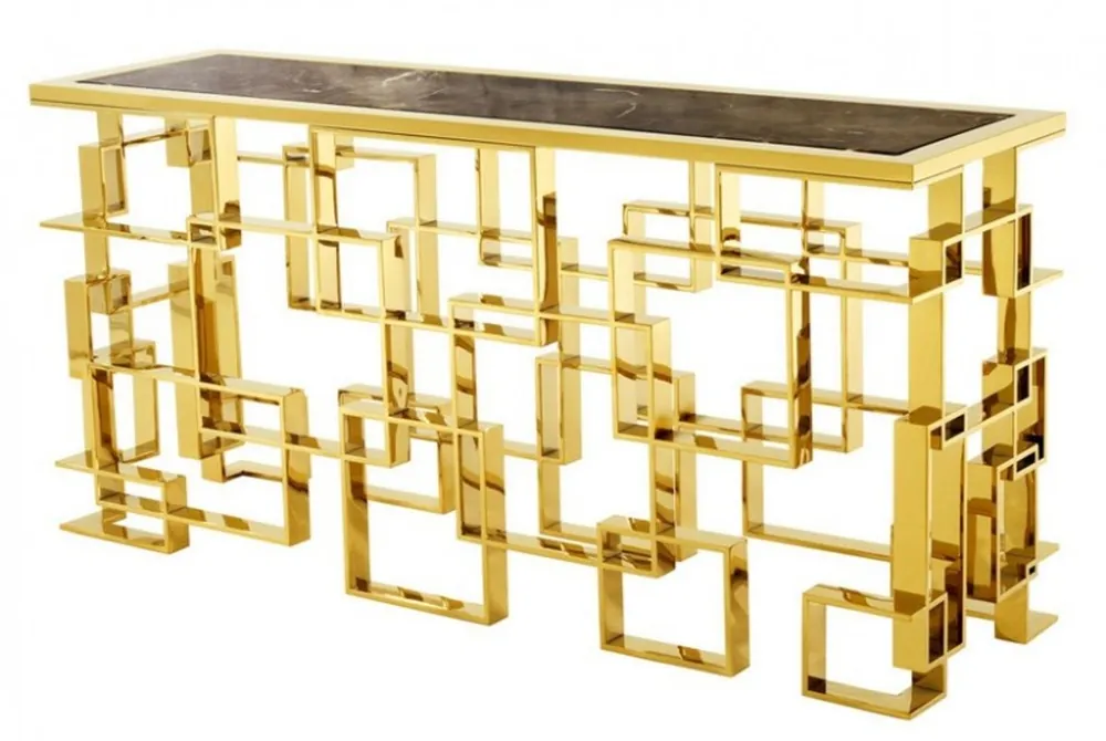 Preisknaller Casa Padrino Art Deco luxury stainless steel panel / Gold Finish with marble top 150 x 60 x H. 77 cm - console table - Secretary console - Telephone table - Hotel Furniture