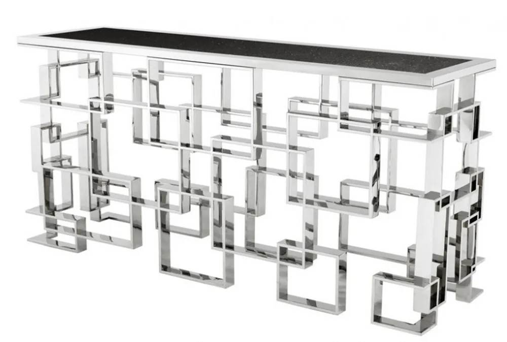 Casa Padrino Art Deco luxury stainless steel panel / nickel finish with granite top 150 x 60 x H. 77 cm - console table - Secretary console - Telephone table - Hotel Furniture Sichere Zahlung