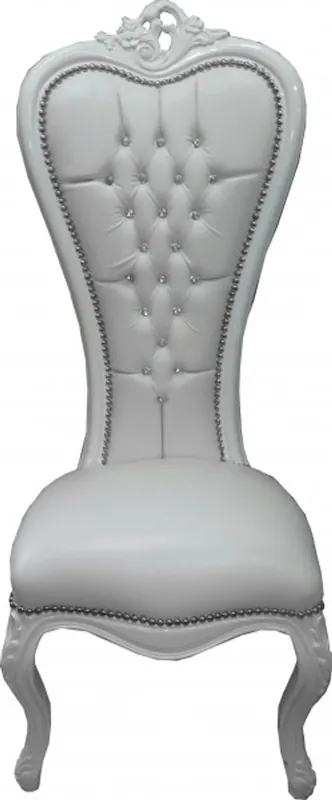 Casa Padrino Baroque throne chair Queen Anne White leather look / White with Bling Bling rhinestones - high armchair Neue Kollektion