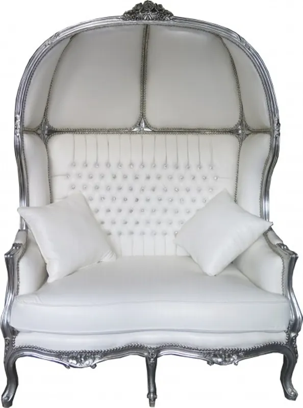 Sonderaktion Casa Padrino Baroque 2er balloon sofa white leather look / Silver - Living Room Couch Furniture Lounge Wedding