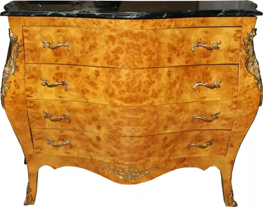 Casa Padrino Baroque chest birdseye maple with 4 drawers and marble top 125 cm - Handcrafted from solid wood Wochenendangebot