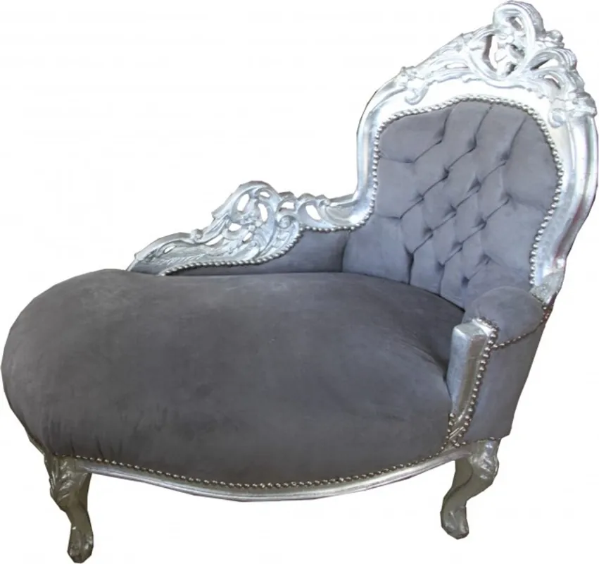 Preis Gesenkt Casa Padrino Baroque kids chaise lounge Grey / Silver - Baroque Furniture