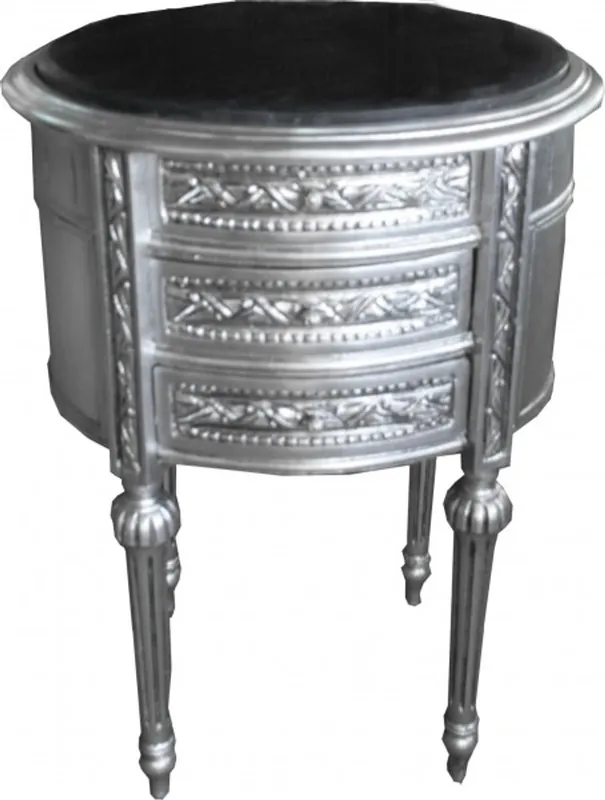 Casa Padrino Baroque Commode silver with marble top H 70 cm, W 52 cm - Bedside console Highlight