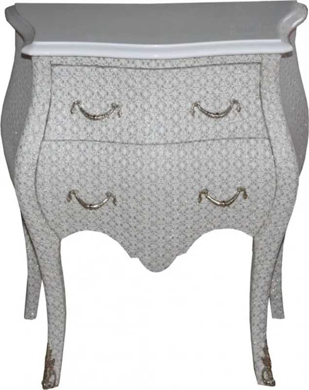 Casa Padrino Baroque Commode White / Glitter Look H 71 cm, W 60 cm, D 38 cm - bedside table Meistverkauft