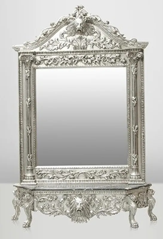 Casa Padrino luxury baroque mirror console silver Lion - Luxury living room furniture console with mirror Mega-Angebot