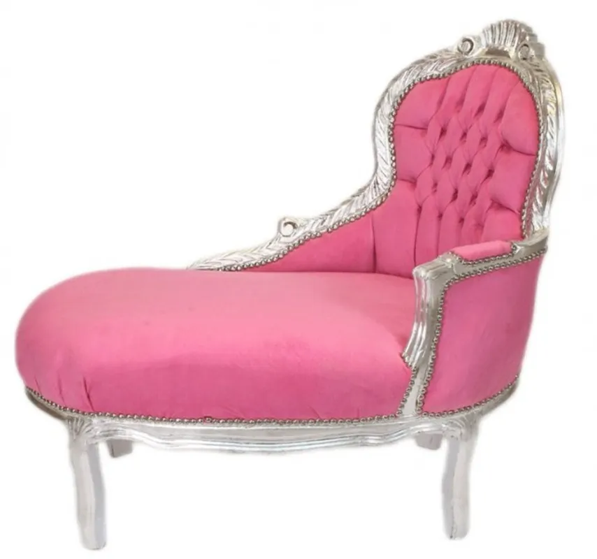 Casa Padrino Baroque kids chaise lounge Rose / Silver Mod2 - Baroque Furniture Solange Der Vorrat Reicht